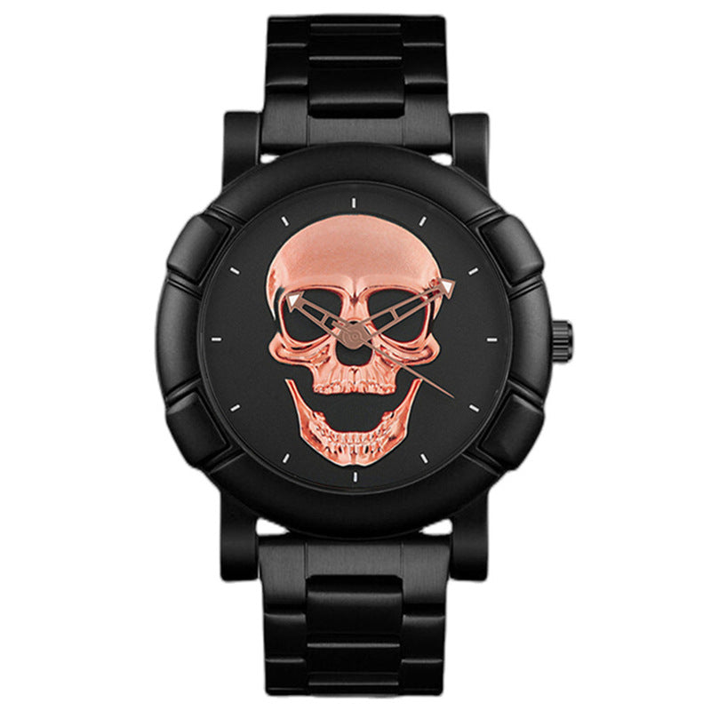 Fashion men's large dial personality three-dimensional creative skull quartz watch waterproof trend dark messenger student table