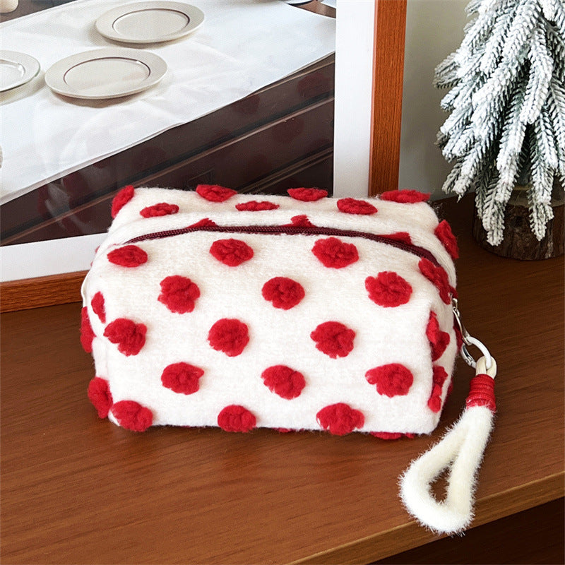 Women's Woolen Hand-carrying Polka Dot Cosmetic Bag