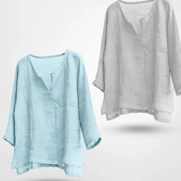 Women's Chinese Cotton And Linen Solid Color Loose Long Sleeves Shirt