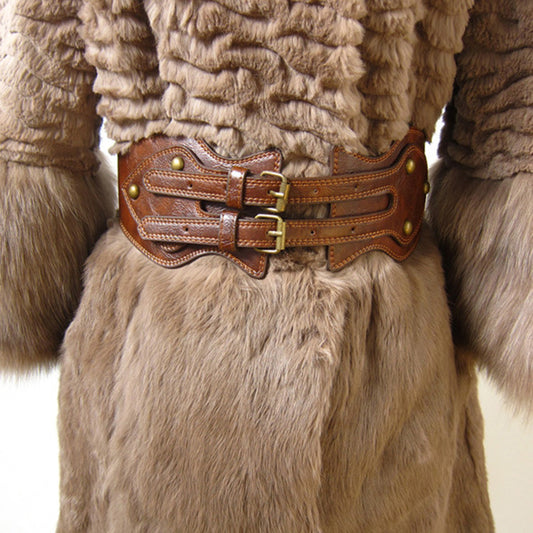 Women's Double Pin Buckle Head Elastic Wide Belt