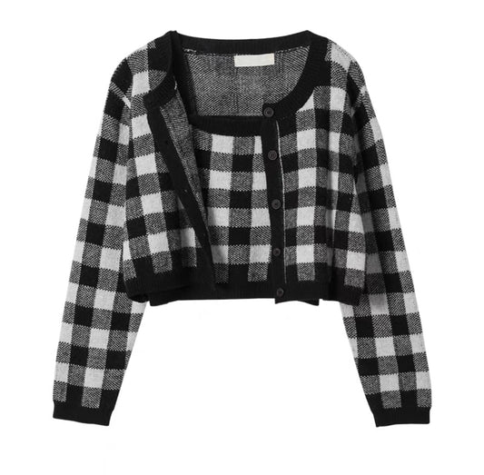 Two Piece Top Women's Short Vintage French Plaid