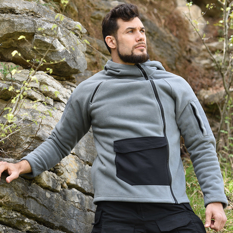 Camouflage Hooded Fleece Men's Casual Outdoor Warmth Breathable Thick And Loose