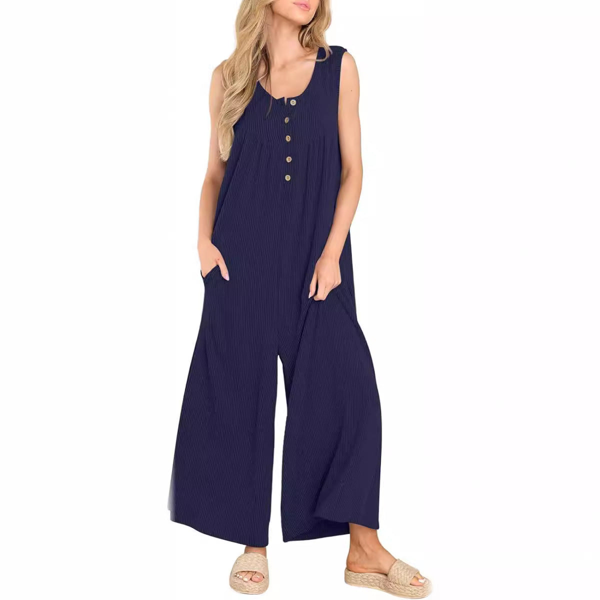 Sommer Europæisk og Amerikansk Stil Frisk Casual Dame Jumpsuit Med Lommer