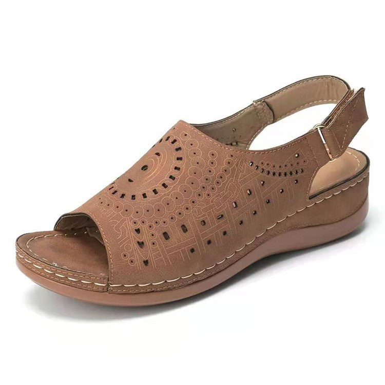 Plus Size Sandals Cutout Flat Heel  Toe Buckle Vintage