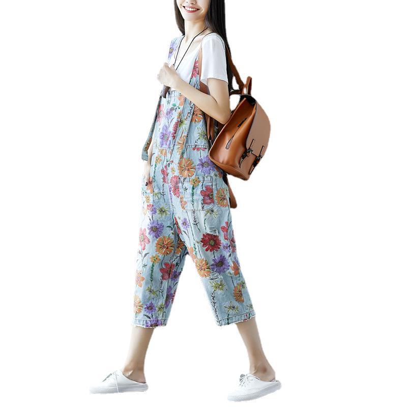 Women's Fashion Minimalist Washed Denim Strappy Trousers