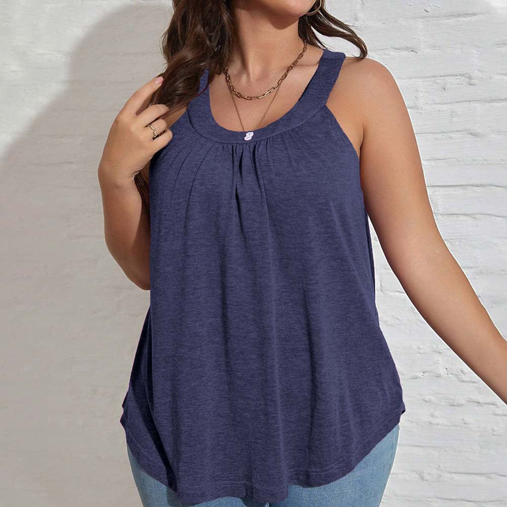 Loose Casual Sleeveless Women's T-shirt With U-neck