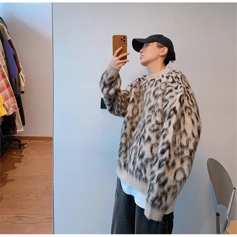 Retro Contrast Color Leopard-print Sweater Warm Boys