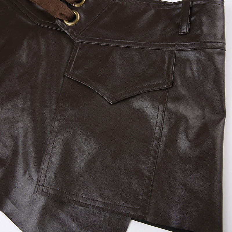 Retro Pocket Stitching A- Line Style Irregular With Personality Skirt