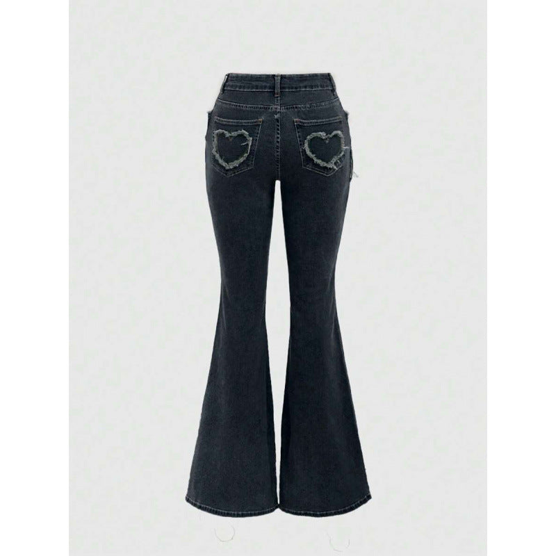 Punk-style Vintage Metal Heart-shaped Belt Frayed-edge Jeans