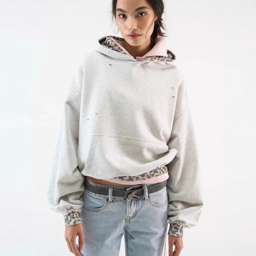 Autumn And Winter Simple Fashion Contrasting Color Camouflage Hooded Sweatshirt With Fake Two-piece Design