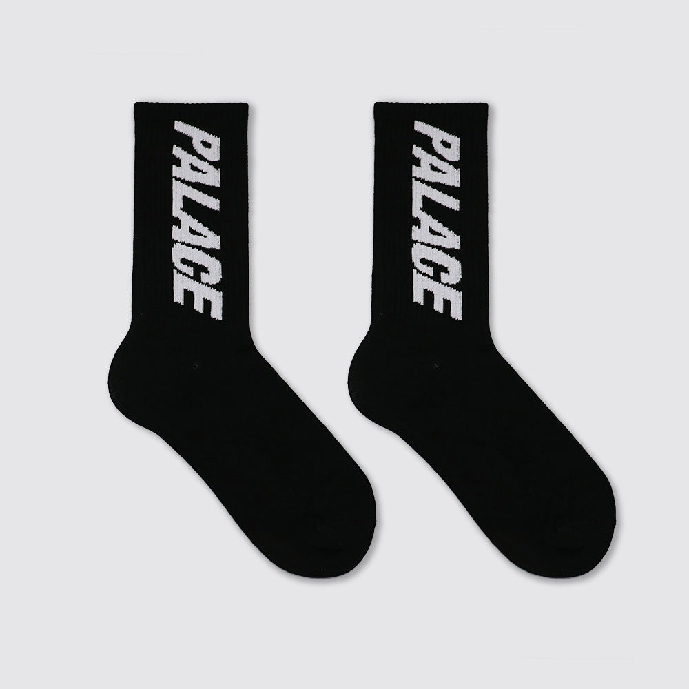 European And American Black And White Letter Mid-calf Socks Street Trend Skateboarding Sports Socks