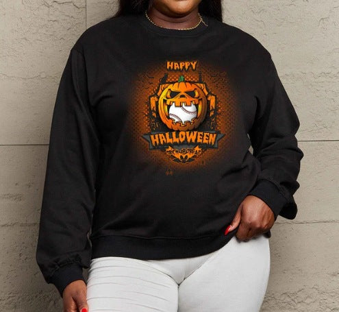 Women's Printed Long Sleeve Loose Sweatshirt Round Neck