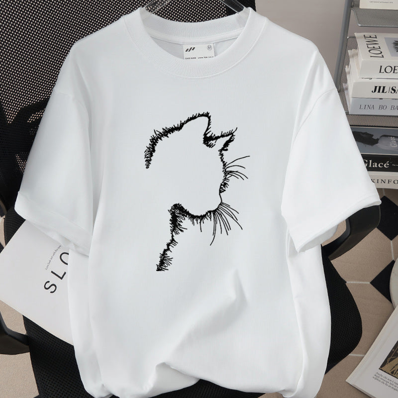 Creative And Fun Side-profile Cat Design T-shirt For Your Adorable Pet