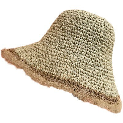 Women's Straw Hat Woven Raw Edge Shade Fisherman Tide All-match