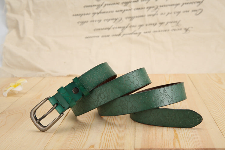 All-match Ladies Cowhide Embossed Leather Belt