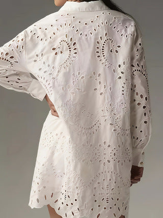 Casual Daily Solid Color Hollow Buckle Lapel Shirt
