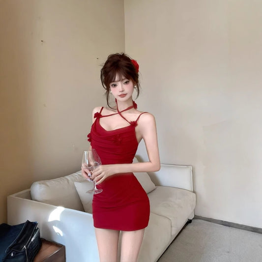 Mesh Sexy Spaghetti Strap Dress For Women