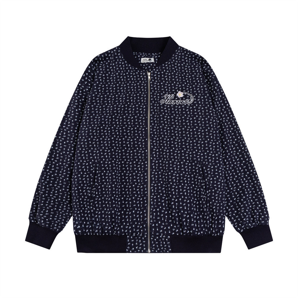 Floral Print Full Embroidered Baseball Uniform Men's Autumn