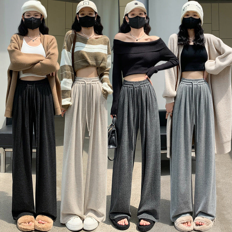 Autumn High Waist Loose Drooping Casual Leisure Style Knitted Mop Pants