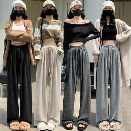 Autumn High Waist Loose Drooping Casual Leisure Style Knitted Mop Pants