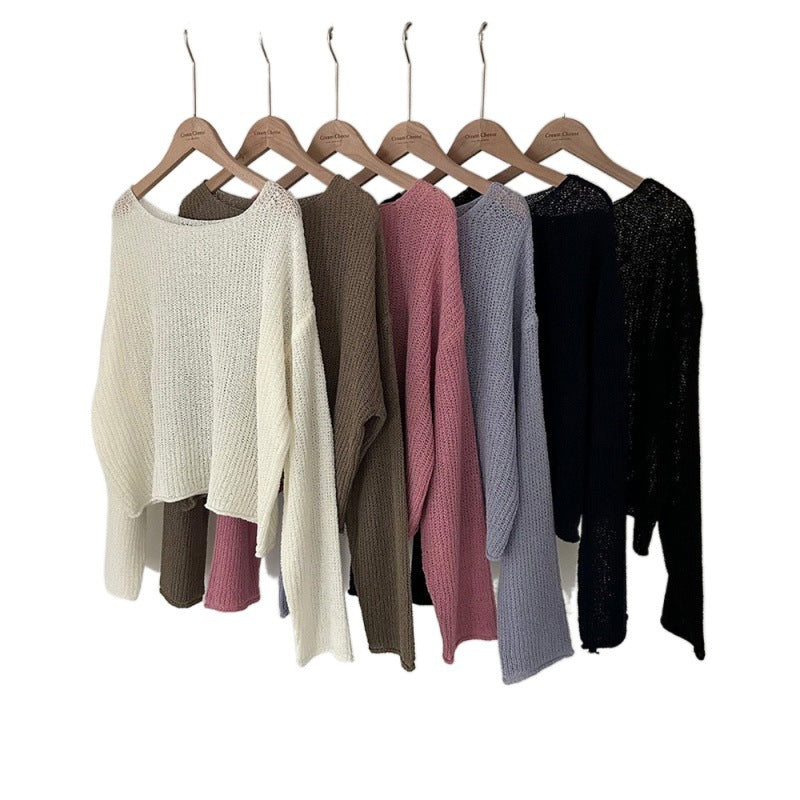 Knitted Sun Protection Shirt Loose Short Loose Pullover Blouse