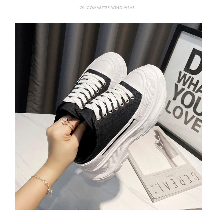 Lace-up Canvas Platform Half Slippers
