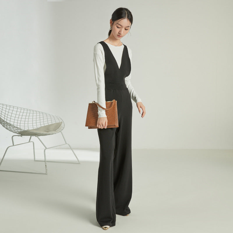 Sleeveless High Waist Strap Casual Knit Jumpsuit Autumn