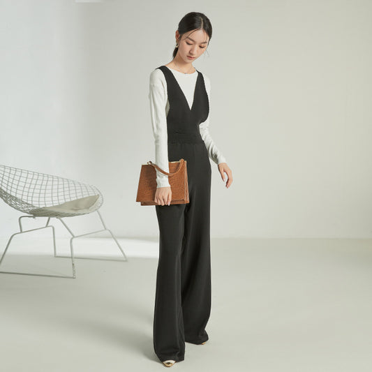 Sleeveless High Waist Strap Casual Knit Jumpsuit Autumn