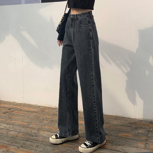 Women's Wide Leg Pants Loose High Waist Plus Size Old Straight-leg Jeans