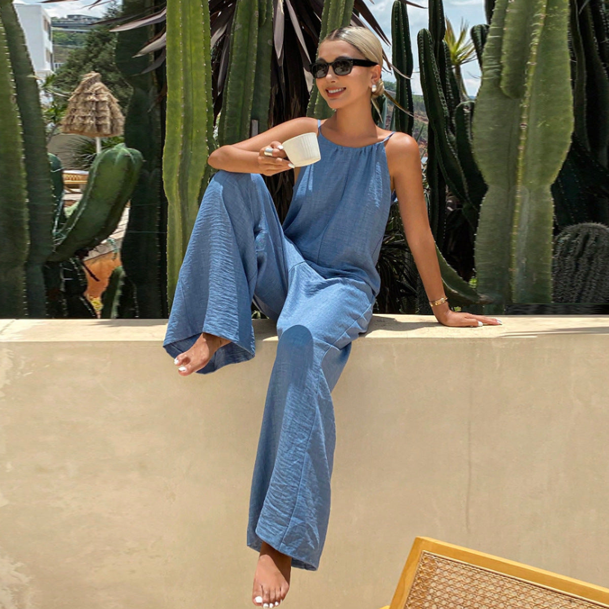 Womens Elegant Commuter Sleeveless Strap Jumpsuit