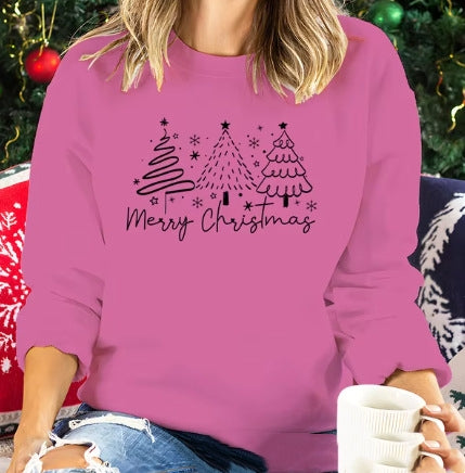 Solid Color Christmas Round-neck Shirt Ladies