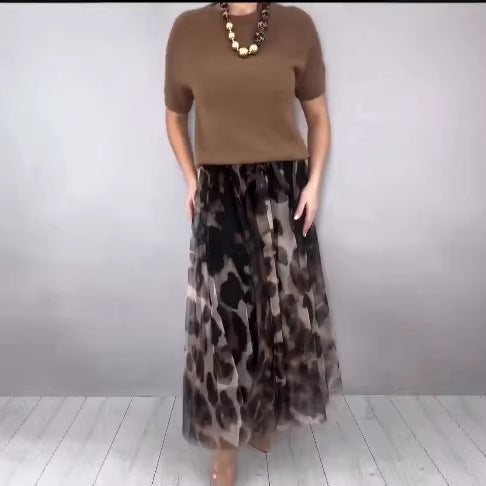 Womens Mesh Skirt Solid-color Casual TopT-shirt