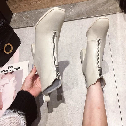 Women's Short Boots New Retro Thick With Square Toe All-match