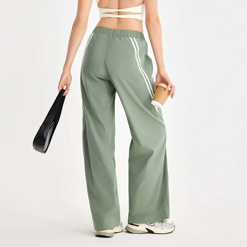Side Striped Straight Wide-leg Pants