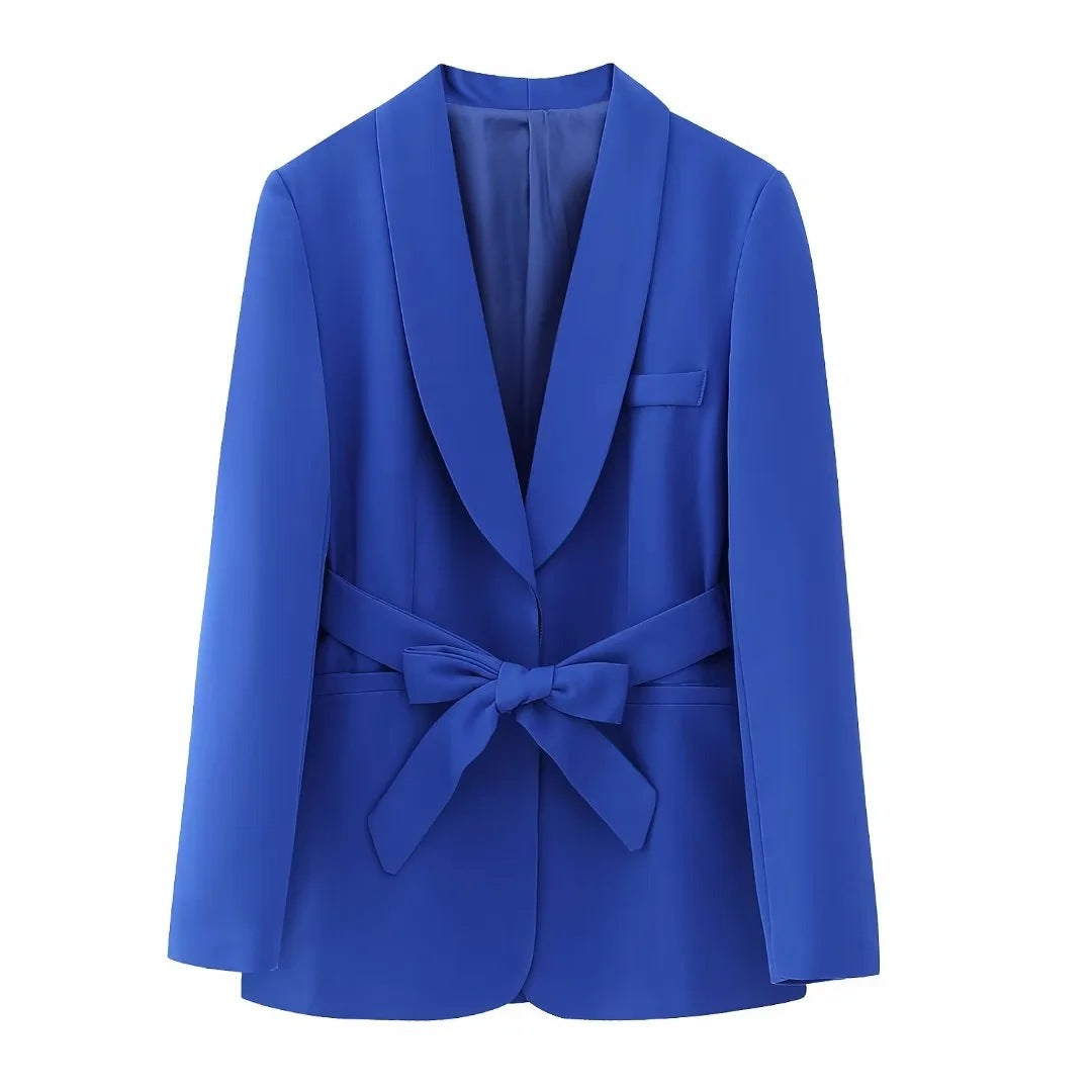 Women's French Style With Belt Dress Small Suit Jacket Casual Trousers