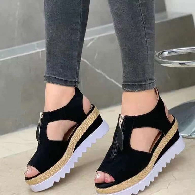 New European And American Fashion Casual Flat Wedge Fish Mouth Sandals