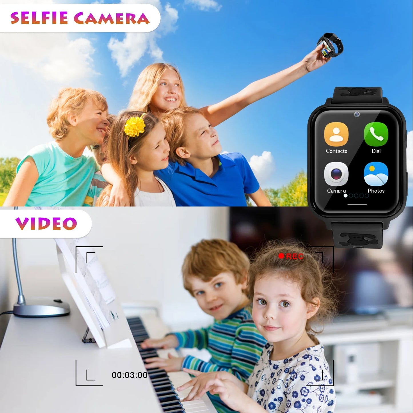 Kids Smart Watch 39 Mm Black Aluminum Alloy with Black Band