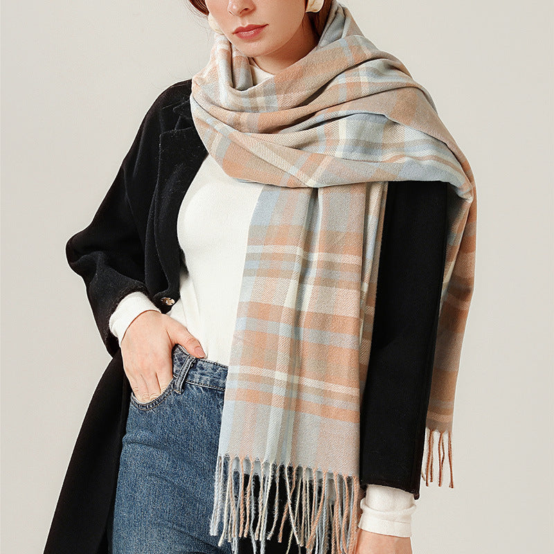 Imitation Cashmere Scarf Plaid Thickened Cold And Warm Tassels