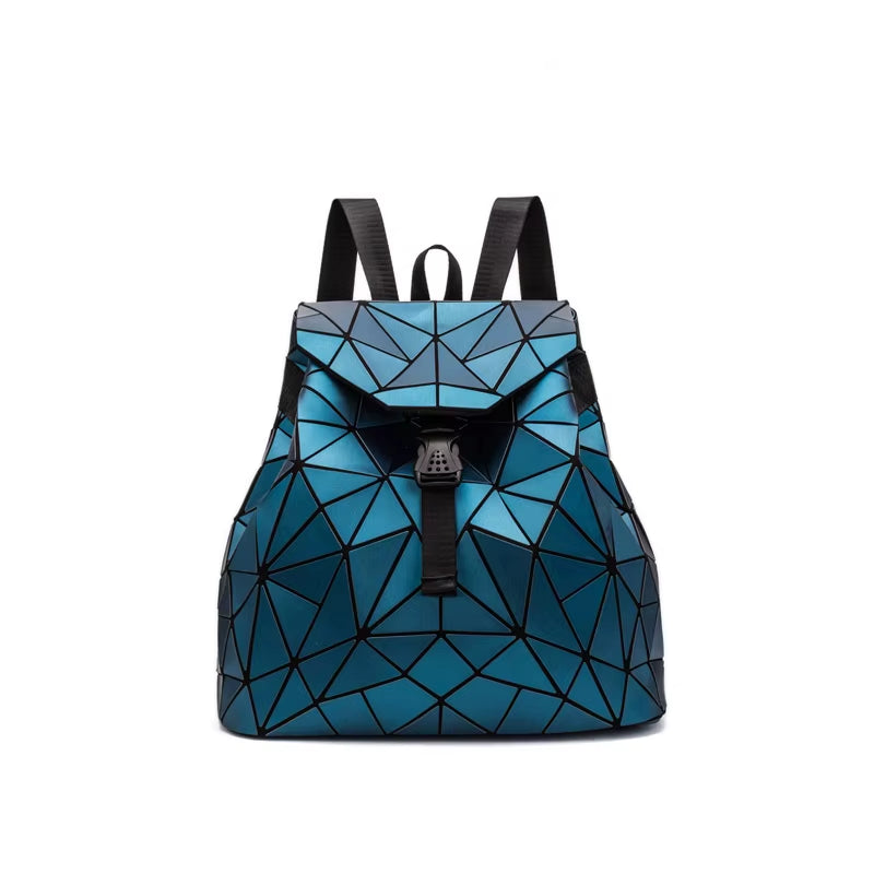 Matte Geometric Women's Backpack - Holographic Drawstring Bag for Teenage Girls