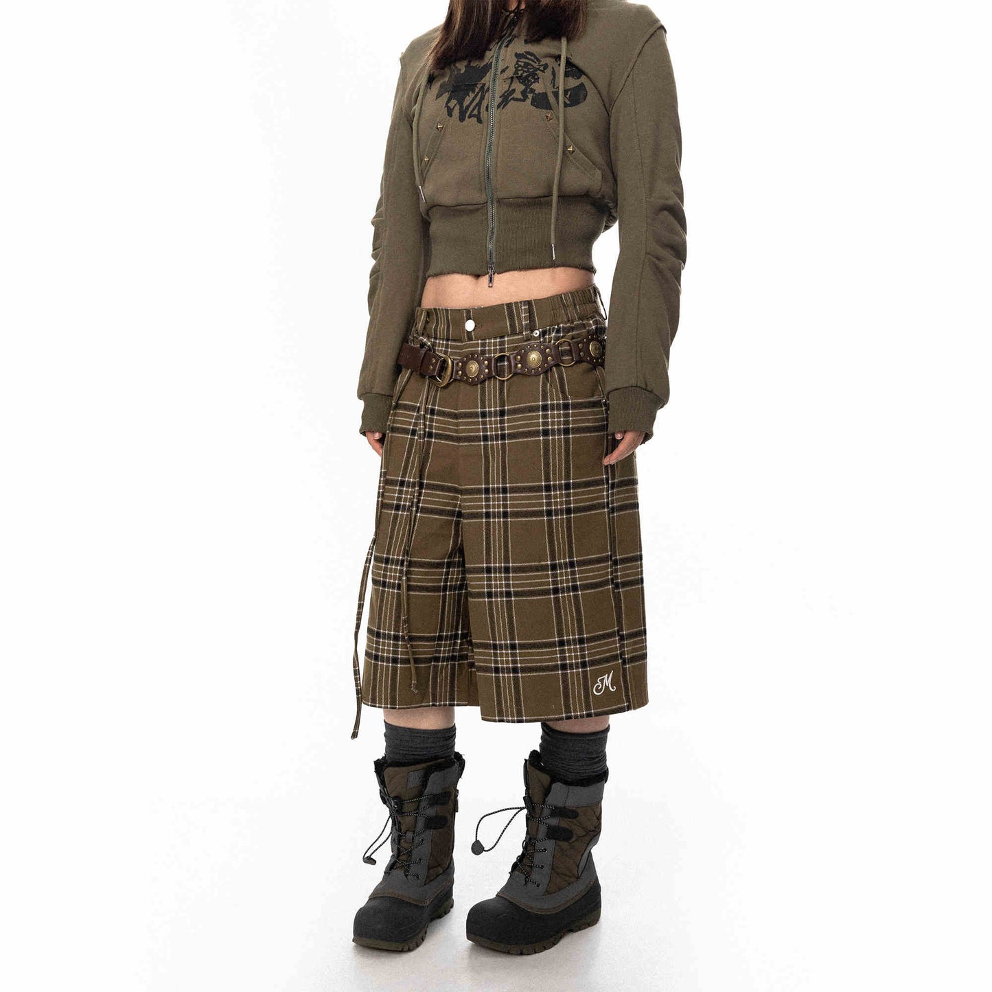 Retro Plaid Pants Women's Loose Casual Straight-leg Wide Leg Shorts