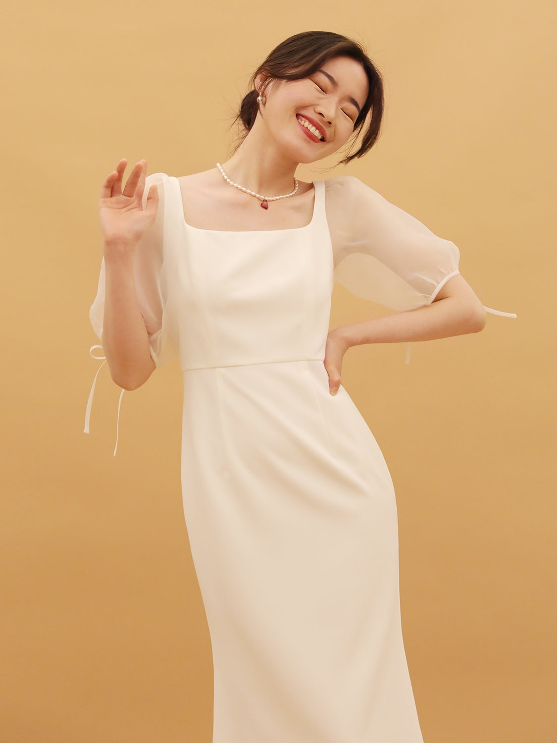Mesh Bubble Sleeve Slimming High Waisted Fishtail Skirt