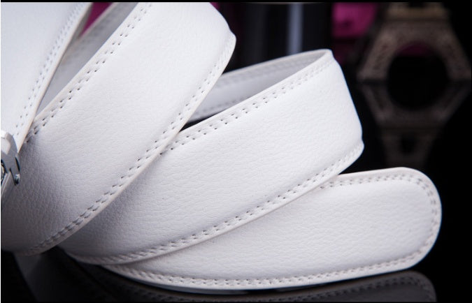Men's Leather Belt Alloy Automatic Buckle White Belt