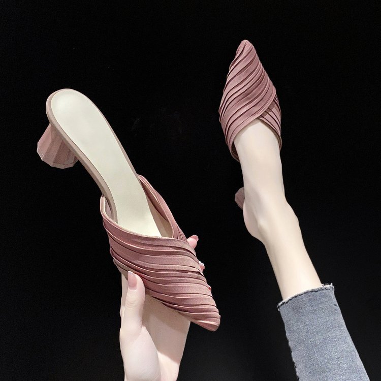 New Summer Women's Shoes Pointed Slippers Thick Heel