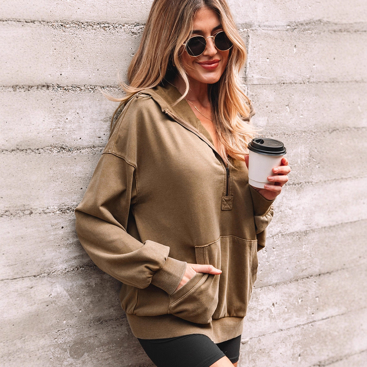 Loose Casual Style Large Pocket Patchwork Sweatshirt