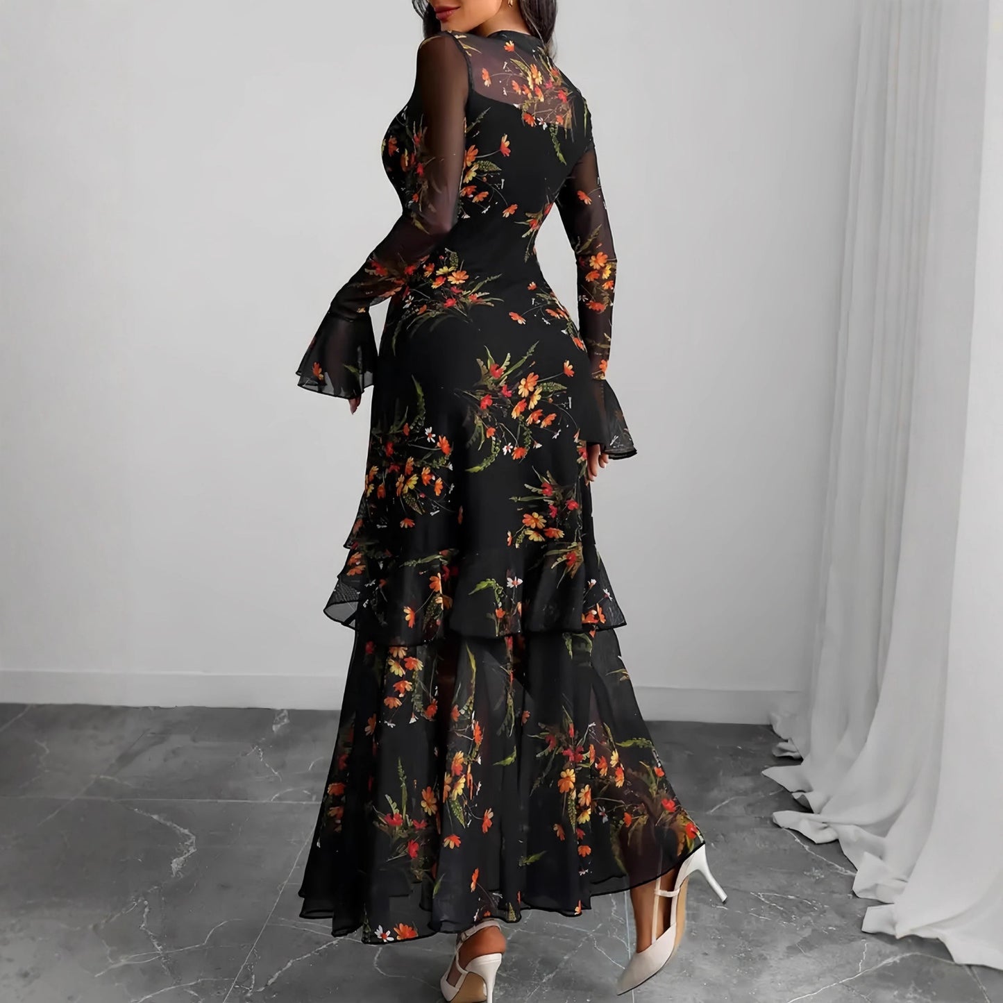 Women's Floral Dress Set With Suspenders