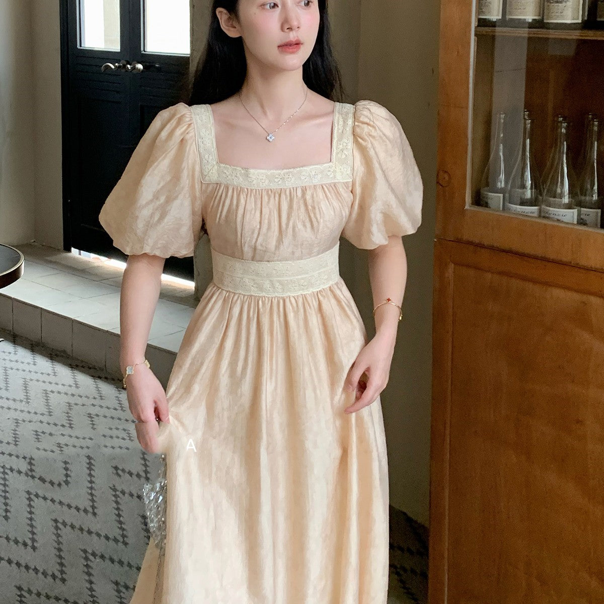 Linen Jacquard Heavy Duty Square Neck Dress