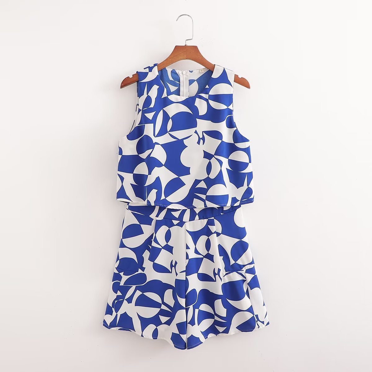 Womens Blue-Print Jumpsuit Shorts From Europe And The US