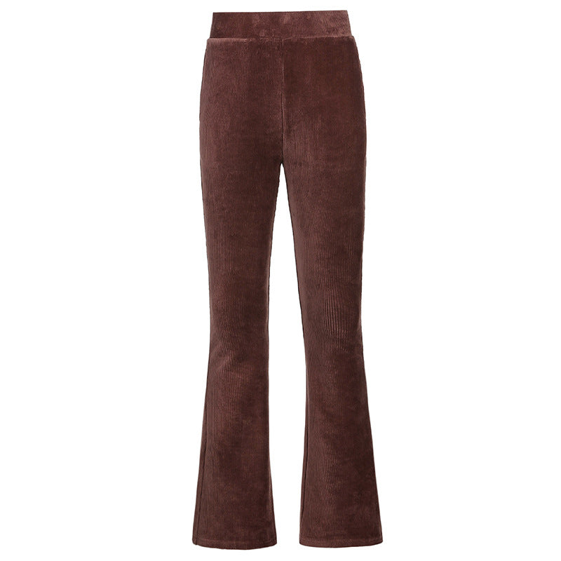 Women's High Waist Pockets Loose And Slim Corduroy Casual Trousers