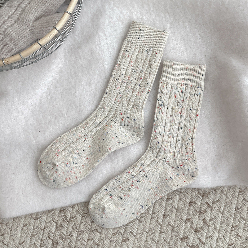 Thickened Dotted Yarn Cable-knit Wool Socks