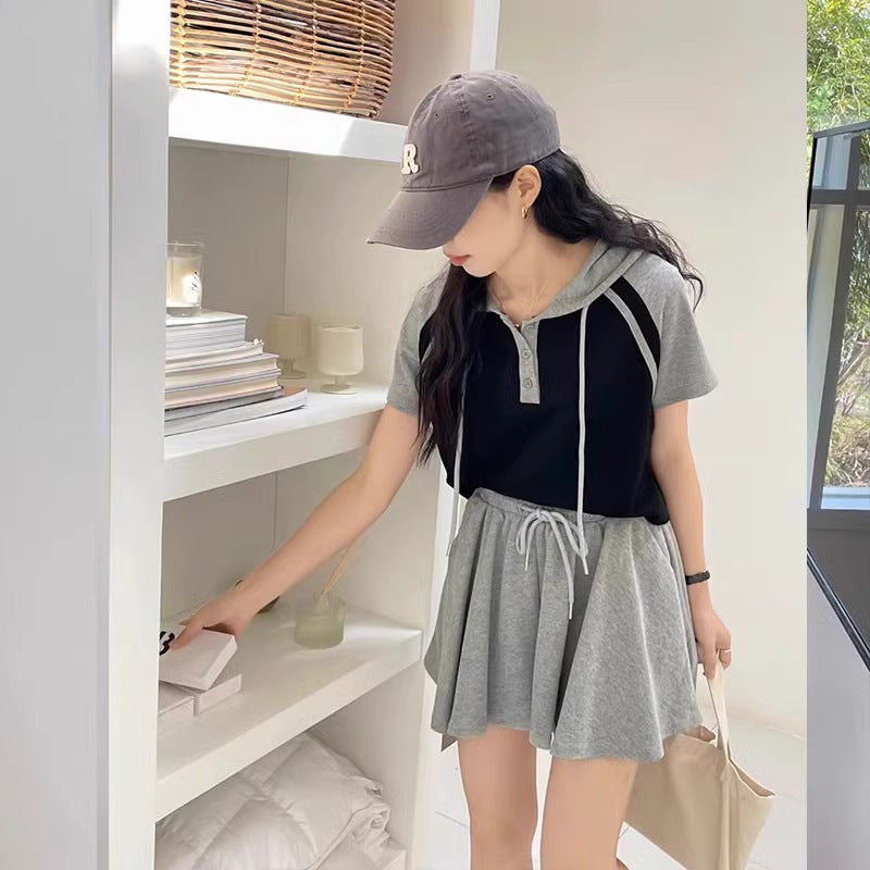 Double Zipper Hooded T-shirt And Shorts Two-piece Set